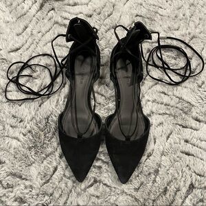 Kendall & Kylie Black Suede Lace Up Ballerina Flats Pointy Toe Size 6.5